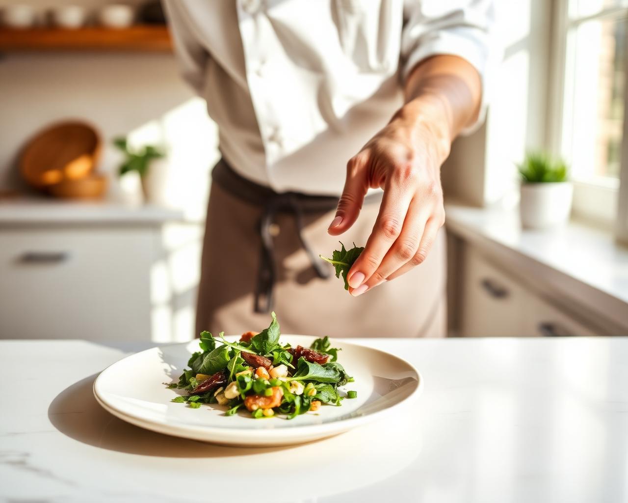 Chef plating a fresh healthy meal